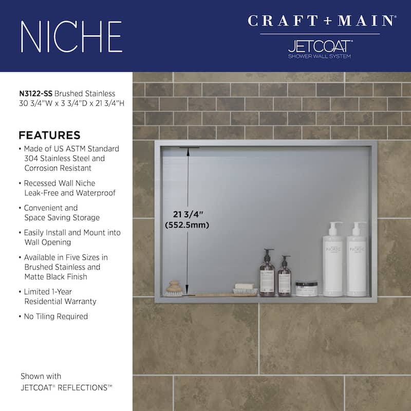 CRAFT + MAIN N3122S 22" x 31" Shower Niche