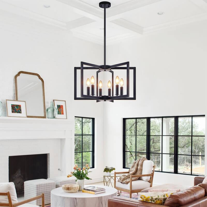 22" Modern Geometric 6-Light Chandelier - Industrial Metal Pendant Light Fixture for Living Room,(Bulb Not Included)