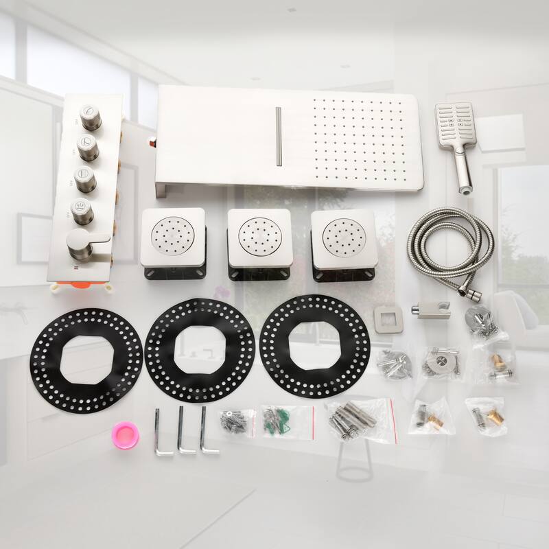 4-Mode Complete 24'' Rain and Waterfall Shower System with 3 Body Jets and Handheld Showerhead