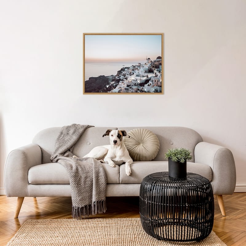 Oias Cliffside Charm Santorini by Bella Eve Framed Canvas Wall Art Print - Sylvie Natural