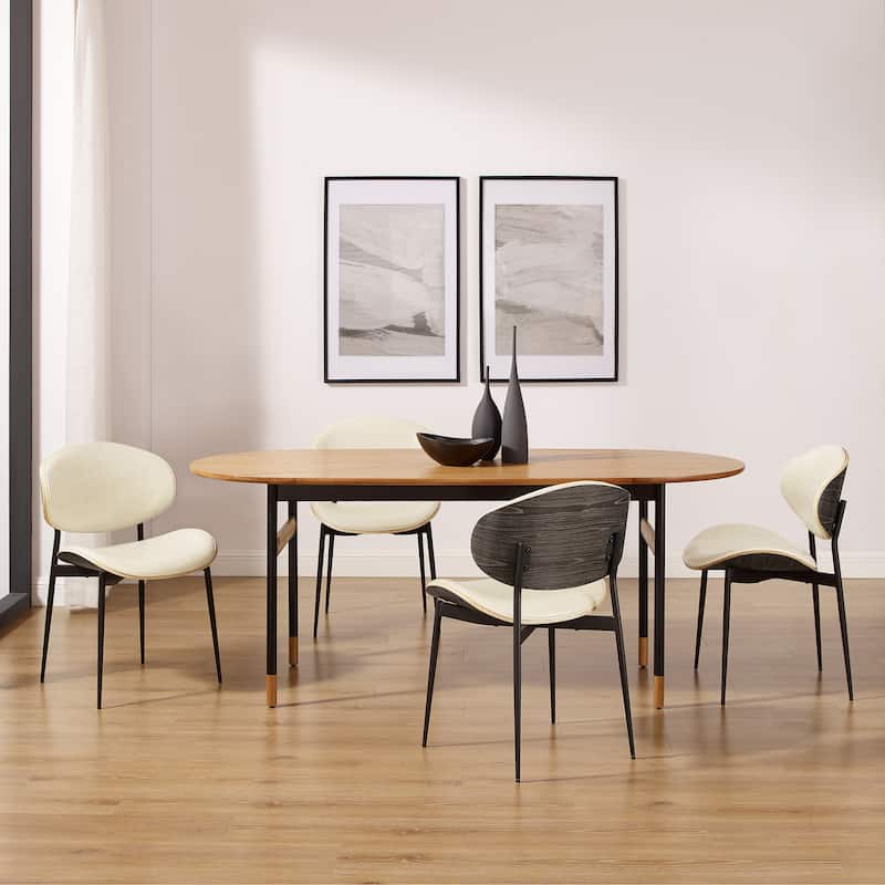 Art Leon Set of 4 Mid-century Wood and Faux Leather Dining Chairs