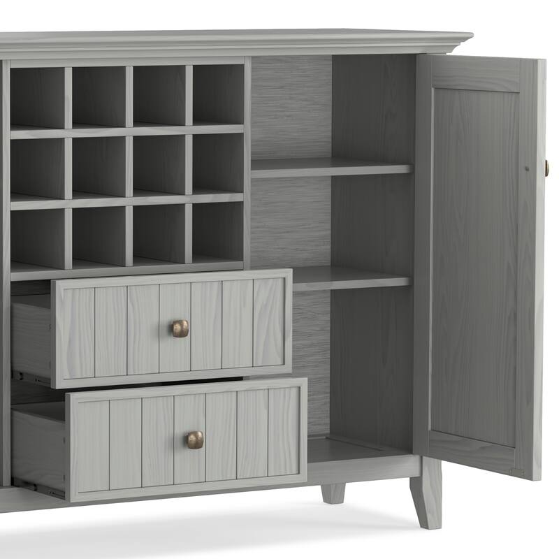 WYNDENHALL Freemont SOLID WOOD 54" Wide Transitional Sideboard Buffet & Wine Rack - 17" D x 54" W x 36" H