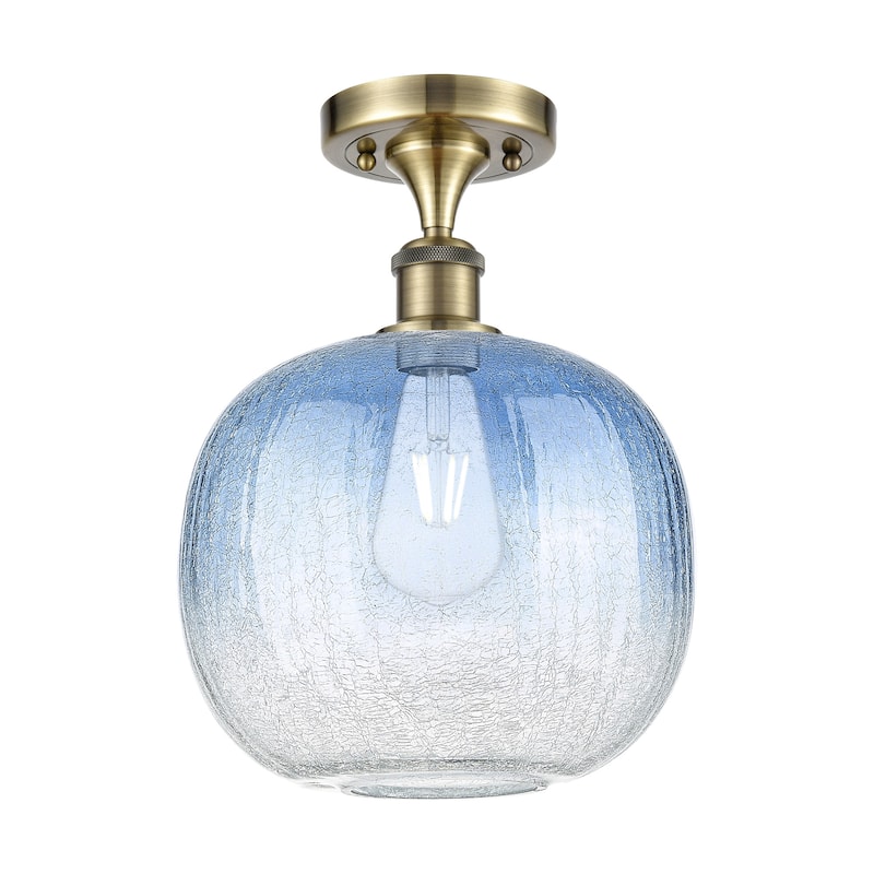 Innovations Lighting 516-1C-13-11 Brookhaven Sphere Semi-Flush - Antique Brass / Sapphire Blue