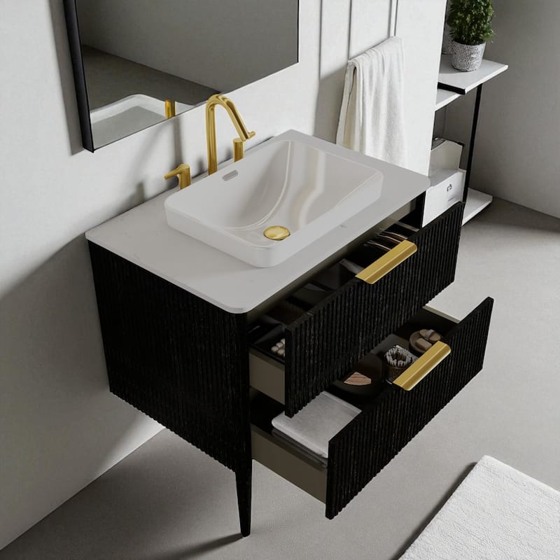 30'' Modern Oak Bathroom Vanity with Ceramic Sink, Pre-Assembled Freestanding Cabinet with 2 Soft-Close Drawers