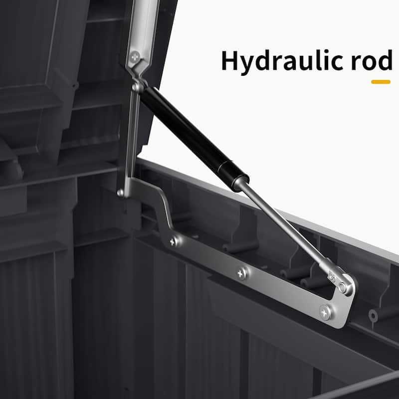 80gallon outdoor resin deck box weatherproofwith hydraulic rod, bench