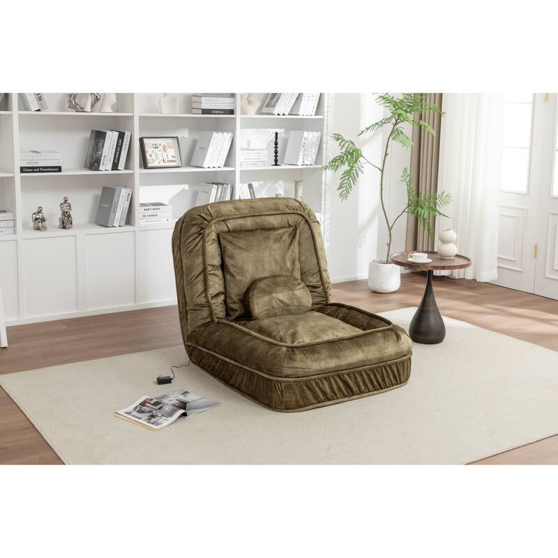 Upholstered Human & Dog Bed, Adjustable 5-Position Bean Bag Floor Sofa with Massage Pillow and 2 Soft Cushions for Adults & Pets