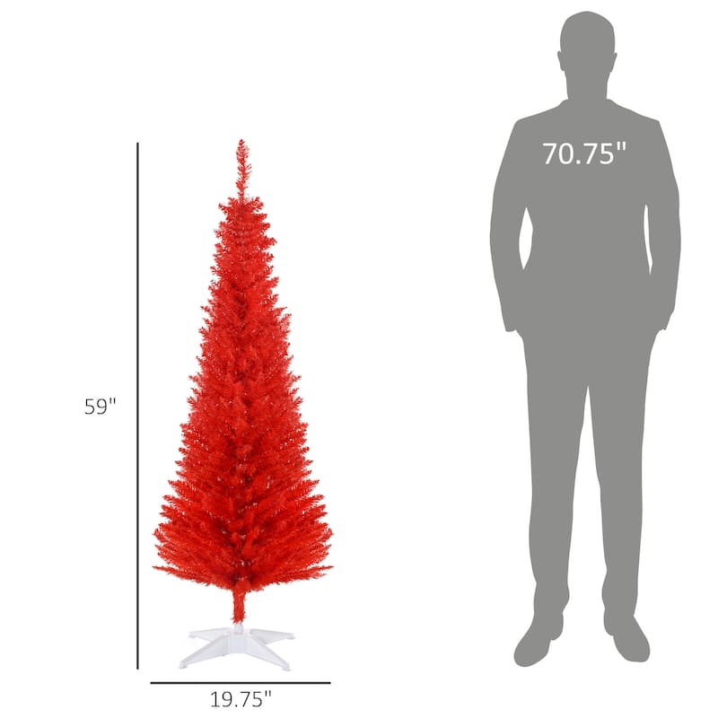 HOMCOM 5' Artificial Pencil Christmas Tree, Slim Xmas Tree with 294 Realistic Branch Tips and Plastic Stand, Blue - 4.91 ft