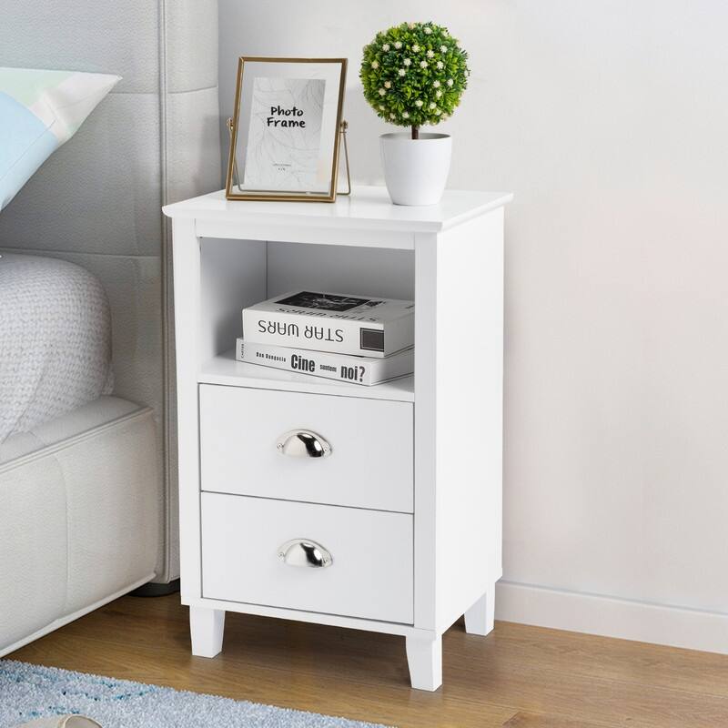 MDF Nightstand with Two Drawers - White
