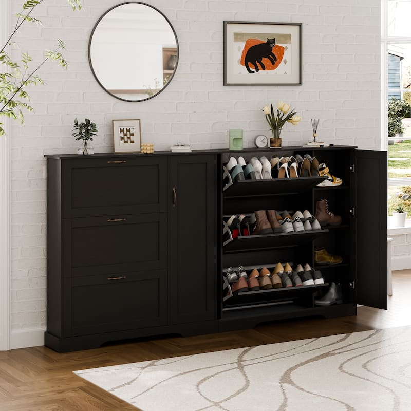 28 Pair Large Shoe Storage Cabinet with Adjustable Shelves - 48.8'' H X 46.9'' W X 10.2'' D