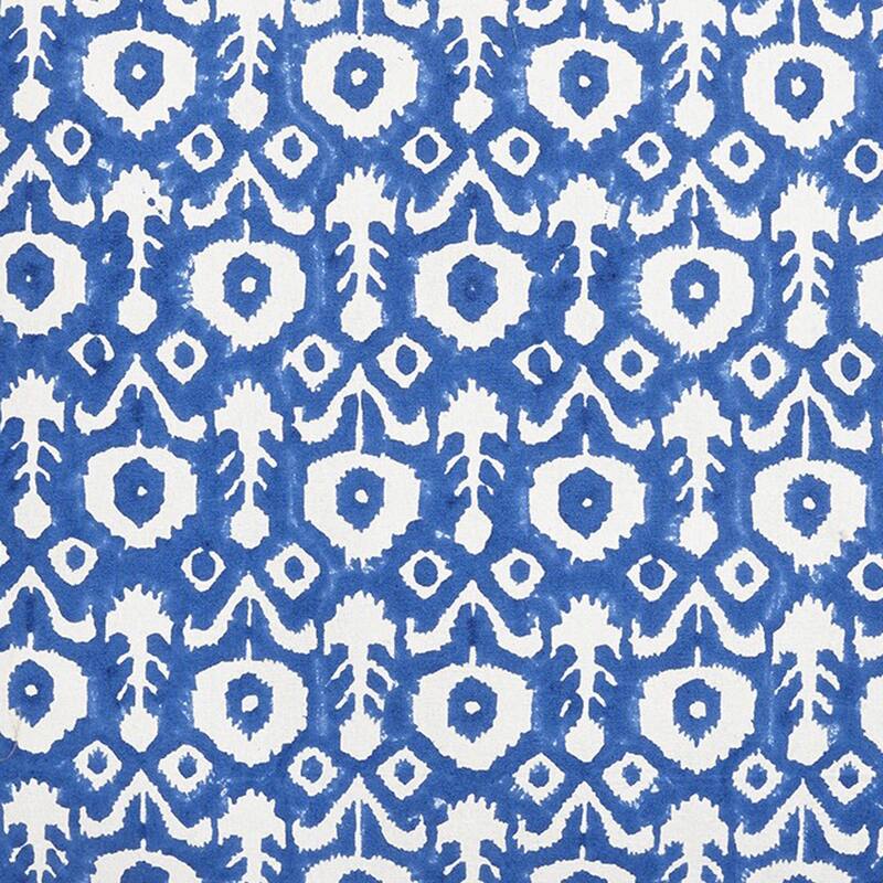 22"x22" Ikat Flower Block Print Cotton Accent Decorative Throw Pillow Poly Filled Removable Insert Square Blue - 22 x 22