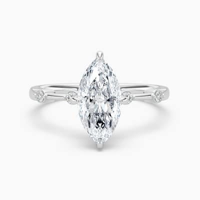 Auriya 14k Gold Petite Diamond Station Marquise Lab Grown Hidden Halo Engagement Ring 1.00 to 5.00 ct. tw.(F-G, VS)