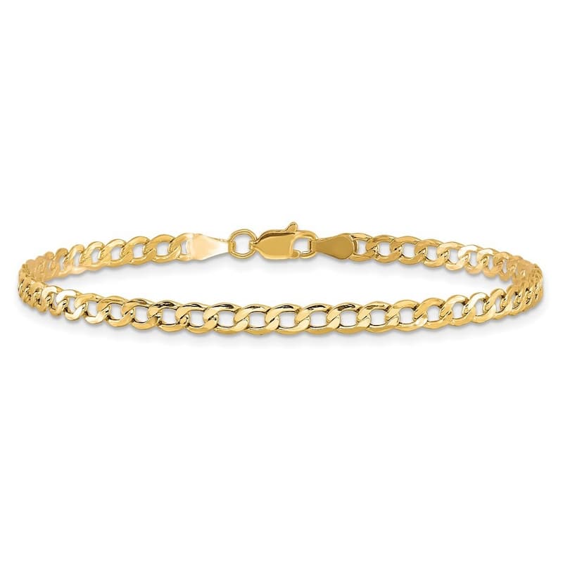Curata 10k Yellow Gold 7" 8" or 9" 3.35mm Semi-solid Curb Link Chain Bracelet