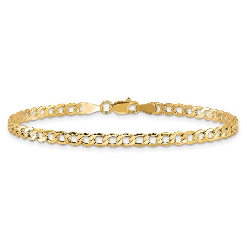 Curata 10k Yellow Gold 7" 8" or 9" 3.35mm Semi-solid Curb Link Chain Bracelet