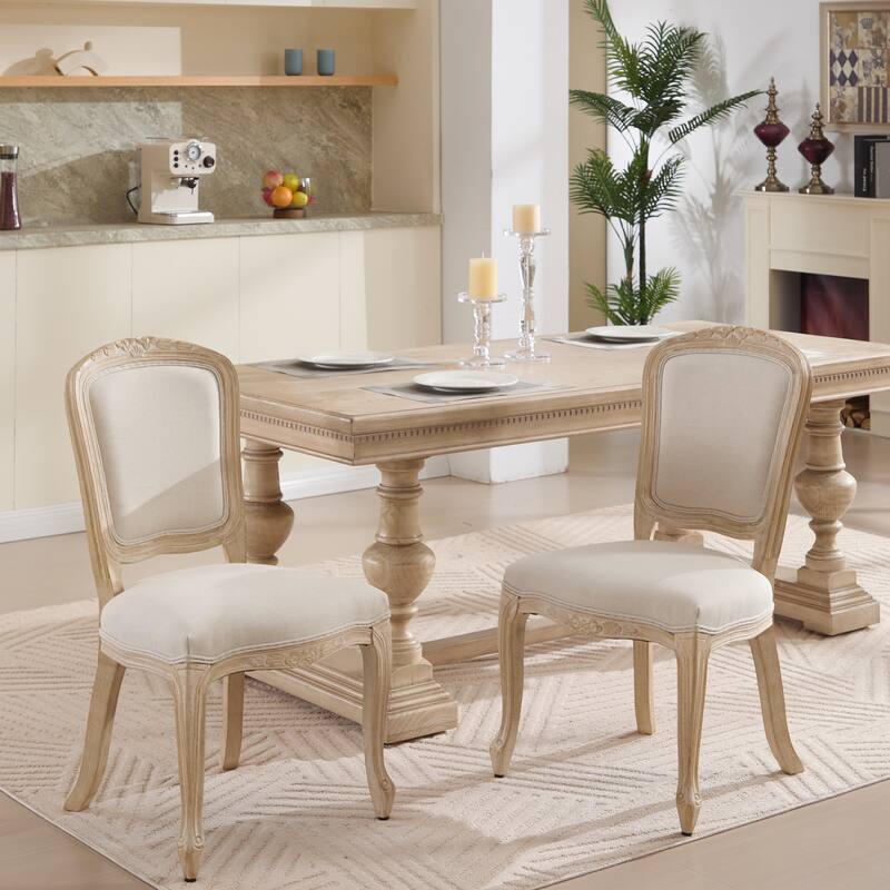 Dining Chairs Set of 2,Upholstered Chairs with Fan-shaped Back,Wire Drawing and Carving Techniques,Disassemblable