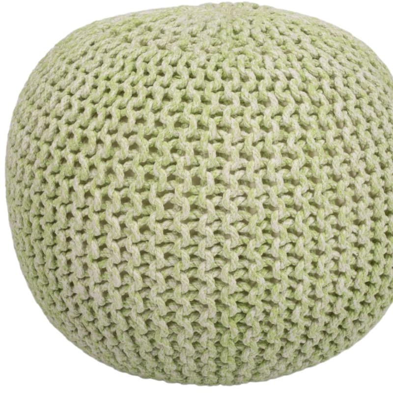 Round Green Wool Pouf Ottoman for Living Room or Bedroom Seating