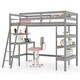 preview thumbnail 10 of 18, Gymax Twin Size Solid Wood Loft Bed w/ Desk & Bookshelves Ladder &