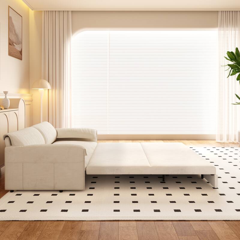 GDFStudio - Velvet 66" Convertible Velvet Sofa Bed with Side Storage