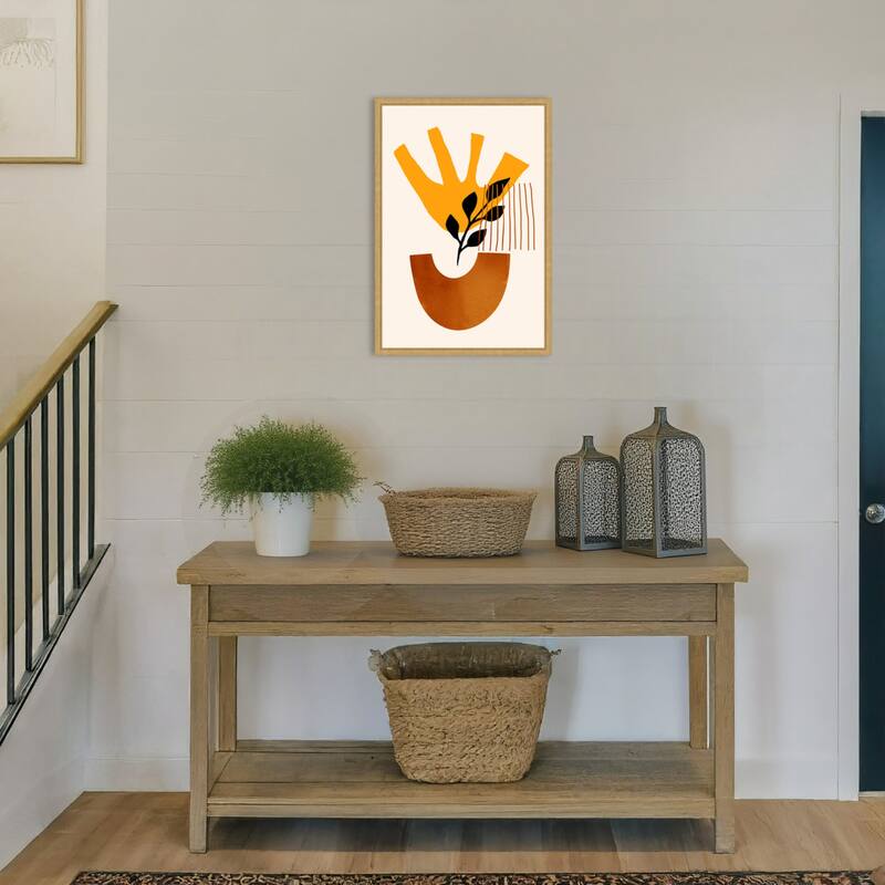 Sunshine Flower No 5 by Eins Kubistika Framed Canvas Wall Art Print - Sylvie Bright Gold