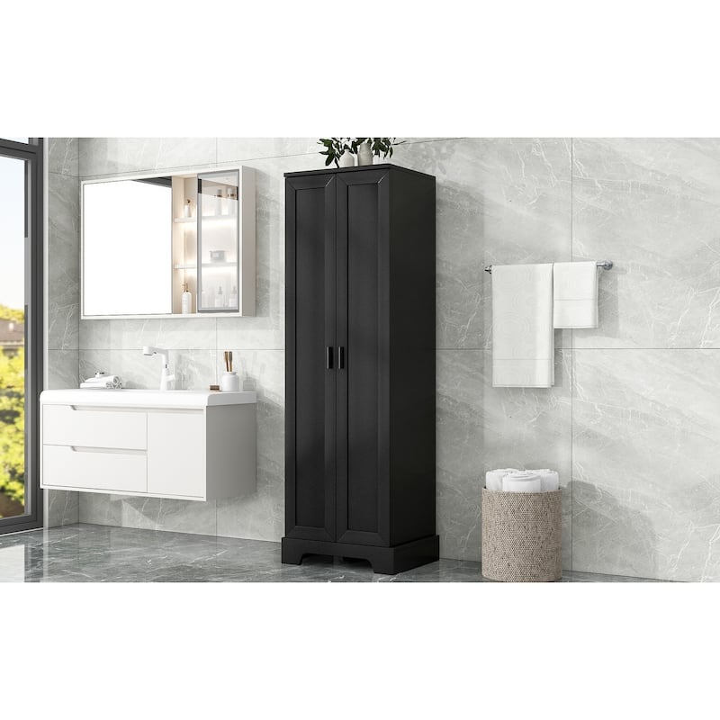 Anmytek Black Tall Storage Cabinet Waterproof Modern Bathroom Organizer Living Room Office Shelf
