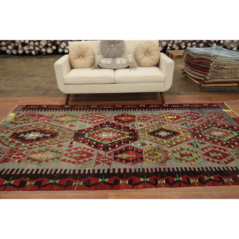 Hand Woven Oriental 100% Wool Carpet Southwestern Tribal Multi-Colored Kilim Area Rug - 9' 10'' X 5' 9''
