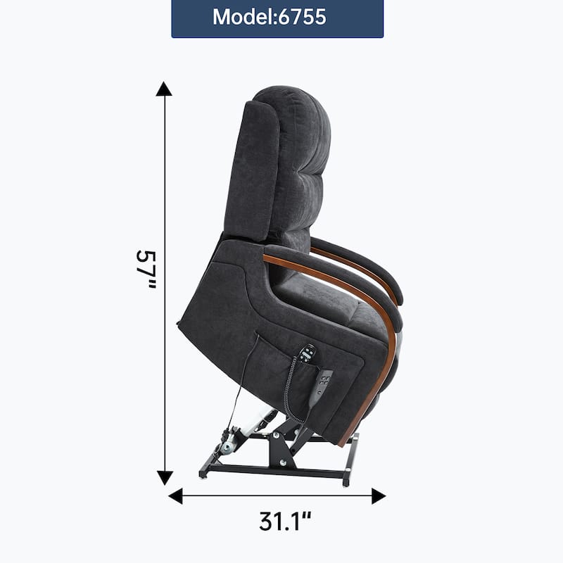 Chenille Power Lift Recliner Chair with Heat & Massage, Infinite Position Electric Recliner with Wood Armrests & Side Pockets