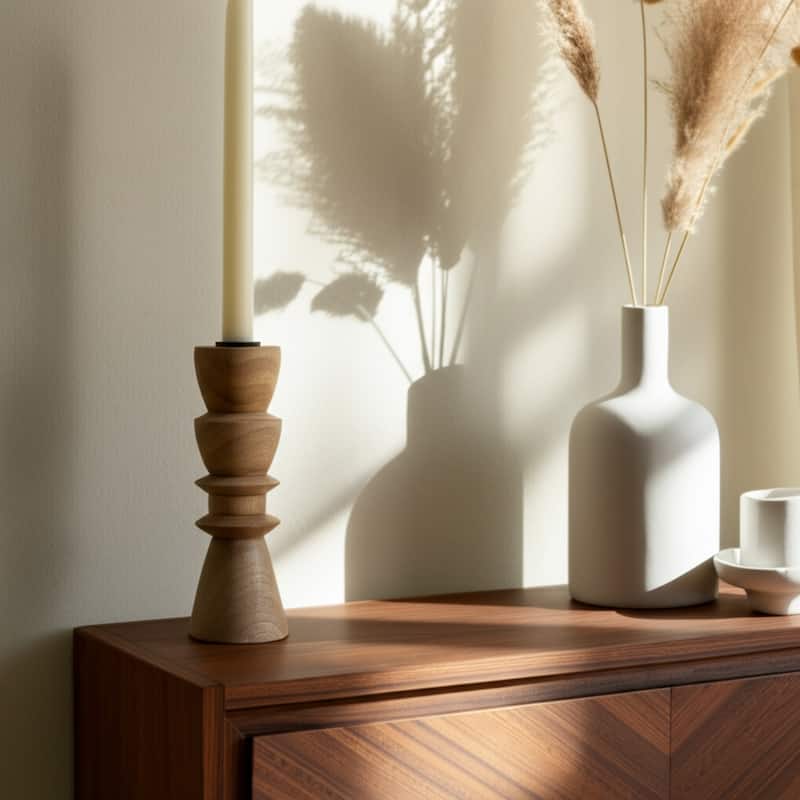 Mango Wood Candle Holder Carved Design Decorative Sculptural Accent - 2.5" x 2.5" x 8"