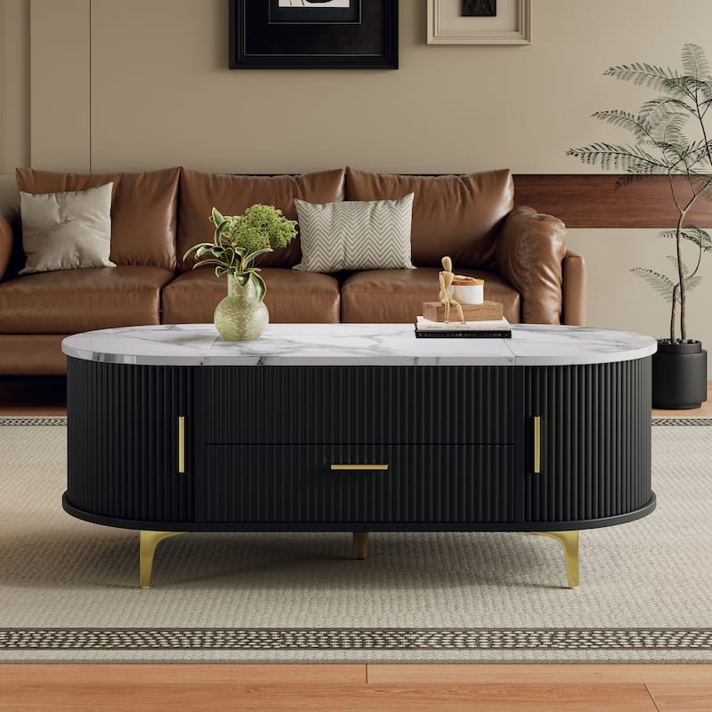 Scott Living - Nova Modern Lift-Top Coffee Table with Sliding Doors, Large Drawer, and Smart Storage Design