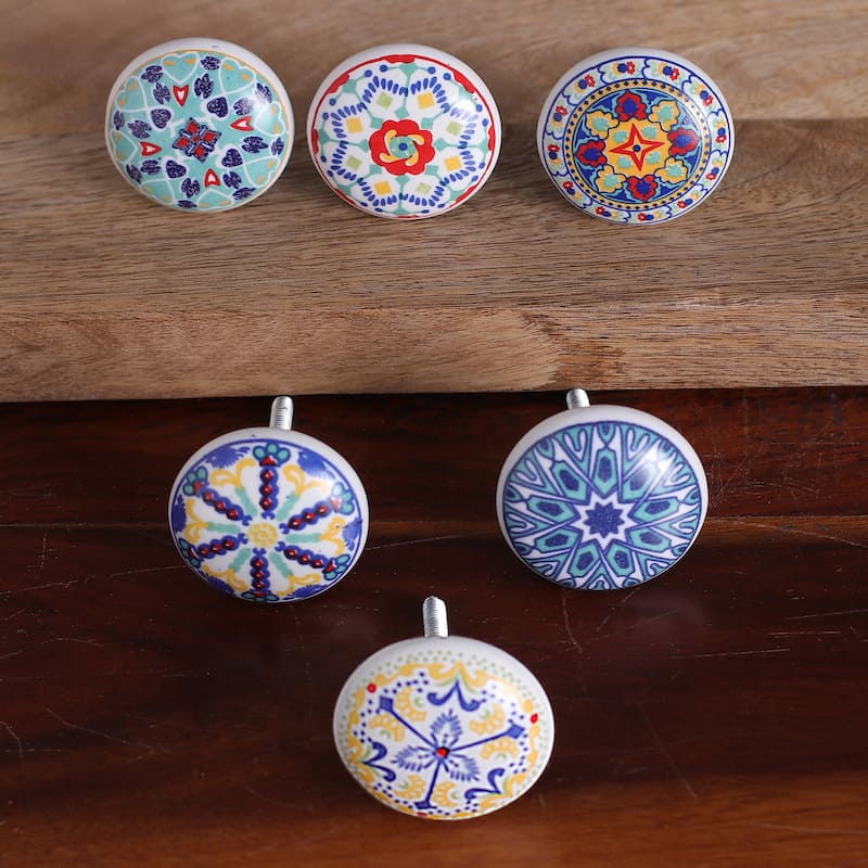 Novica Handmade Moroccan Fantasy Ceramic Knobs (Set Of 6)