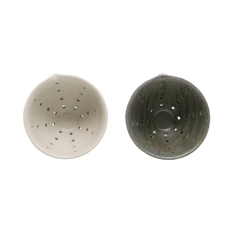 Round Stoneware Berry Bowls with Spouts & Reactive Glaze Finishes (Set of 2 Colors)