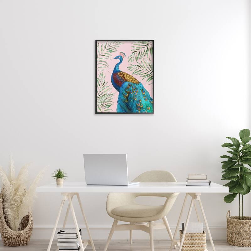 Stupell Elegant Peacock & Palm Sprigs Framed Giclee Art Design By Nan