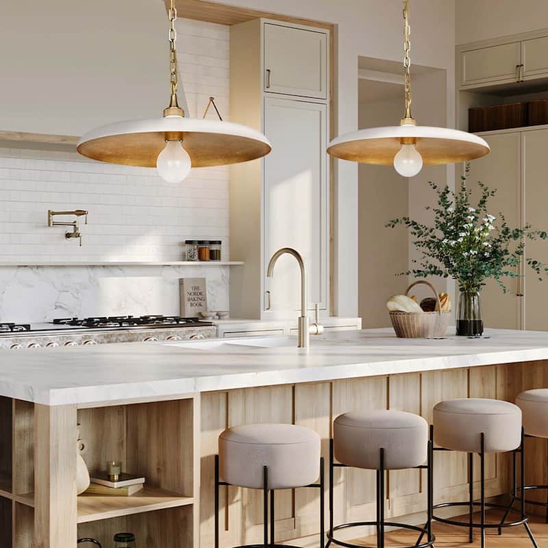 Natalia Modern Pendant Light - Metal & Gold, Ivory White Dome Light Fixture For Modern, Scandinavian, Minimalist Room Decor