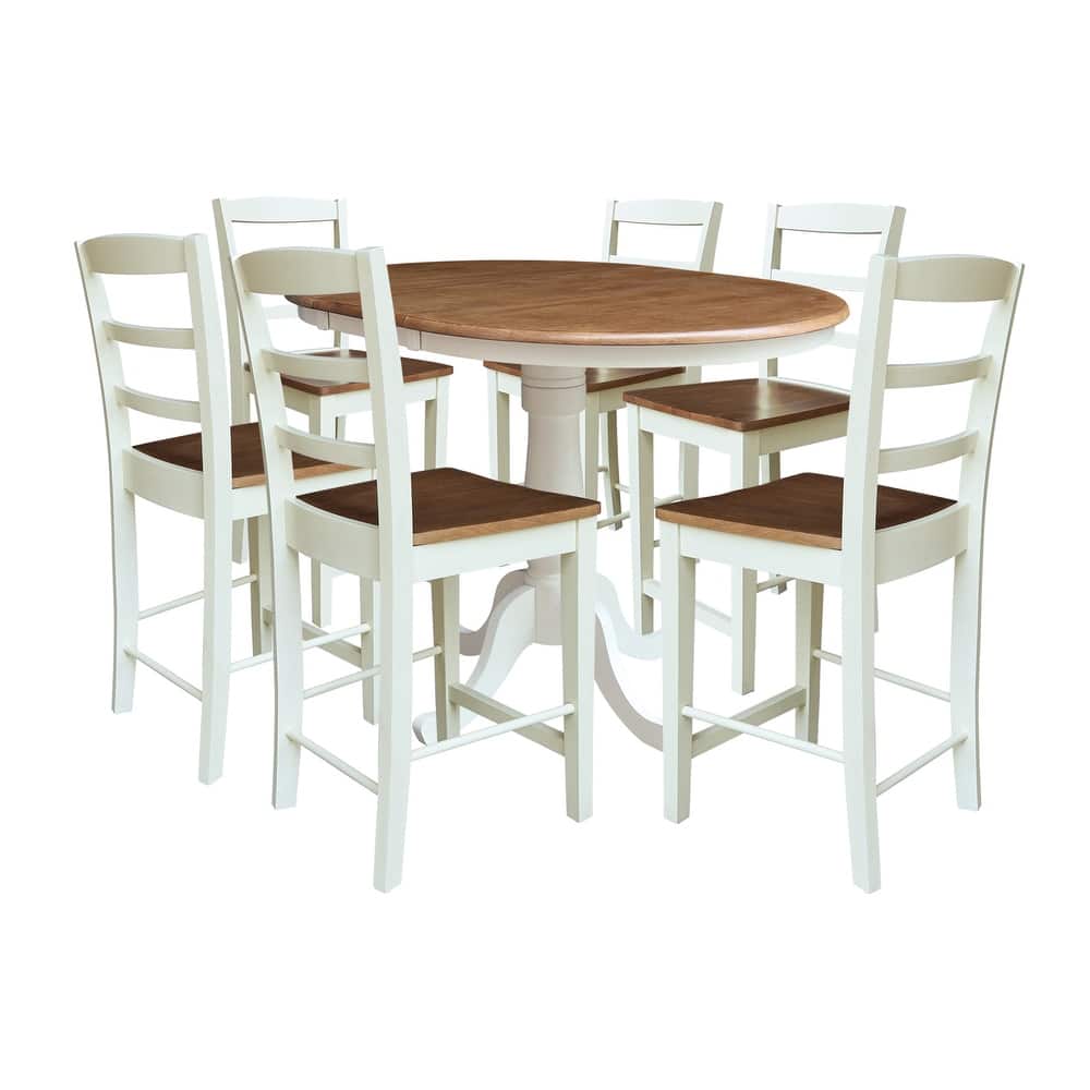 36" Round Top Pedestal Extension Dining Table with 12" Leaf and Stools