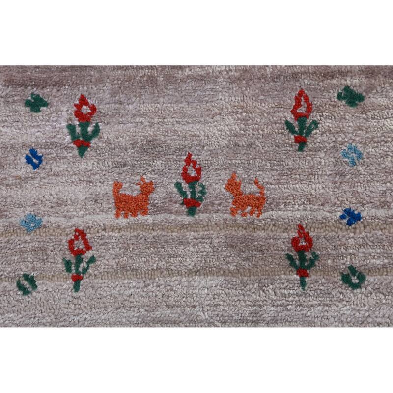 Hand Knotted Oriental 100% Wool Carpet Tribal Stripe Greys & Charcoal Gabbeh Area Rug - 12' 5'' X 9' 2''