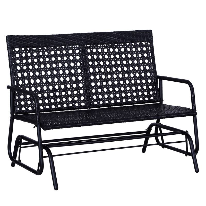 Outsunny Outdoor Rattan Wicker Glider Rocking Chair with Ergonomic Design, 2 Person Loveseat for Patio, Garden, Porch, Lawn