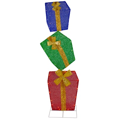 48" LED Lighted Tinsel Stacked Gift Boxes Outdoor Christmas Decoration