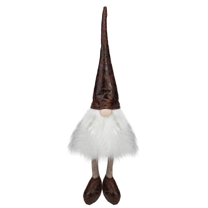 Rustic Sitting Gnome Christmas Decoration - 12" - White and Brown