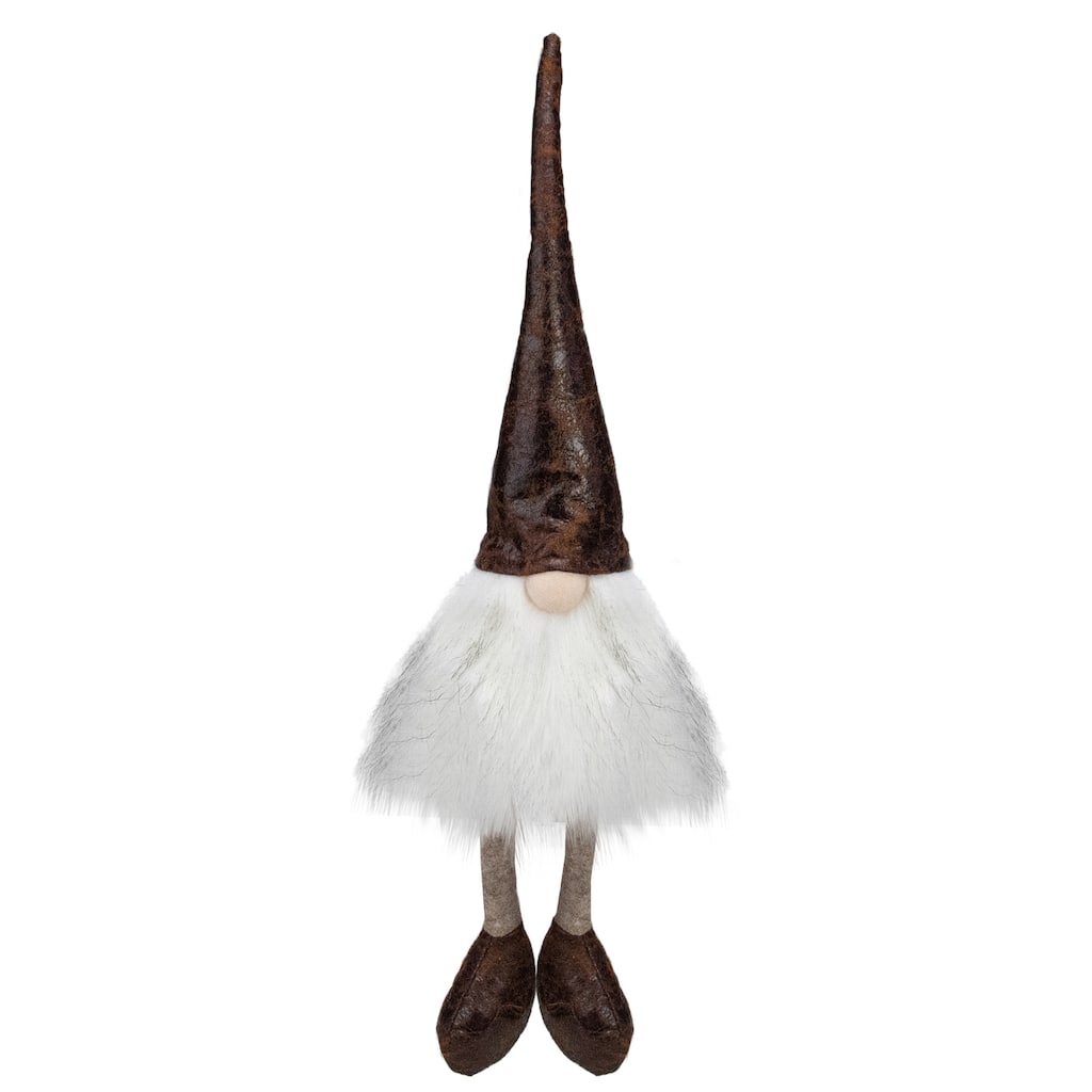 Rustic Sitting Gnome Christmas Decoration - 12" - White and Brown