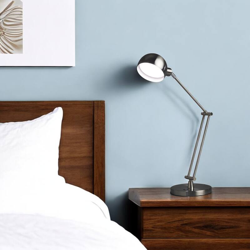 HomeRoots 18" Nickel Metal Adjustable Swing Arm LED Desk Lamp With USB