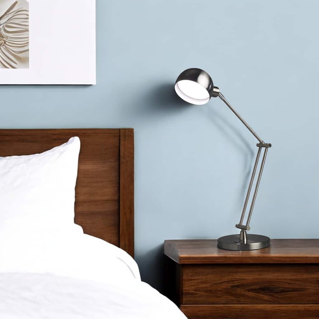 HomeRoots 18" Nickel Metal Adjustable Swing Arm LED Desk Lamp With USB