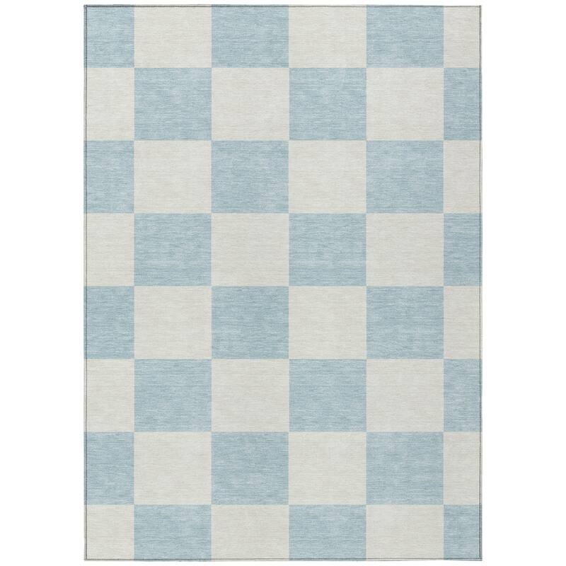 Machine Washable Indoor/ Outdoor Modern Checker Chantille Rug