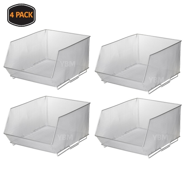 Mesh Stacking Bin Silver Storage Containers Pantry Organizers