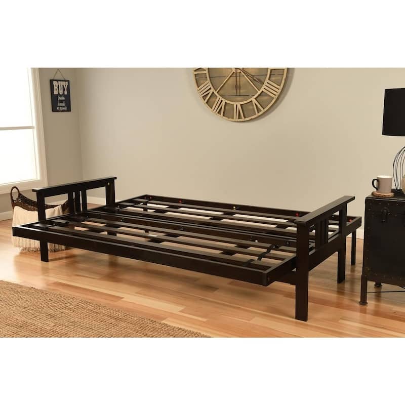 Monterey Queen Futon Frame with Espresso Finish and Marmont Mocha Mattress - Durable Convertible Seating