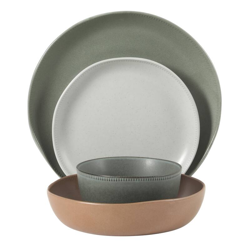 Gibson Elite Menlo Park 16-Piece Pottery Clay Stoneware Dinnerware Set - Reactive Glaze, Embossed, Service for 4