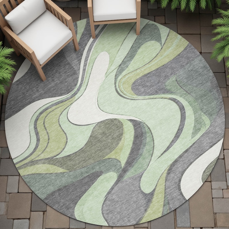 Machine Washable Indoor/Outdoor Soft Contemporary Chantille Rug - Green - 8' x 8'
