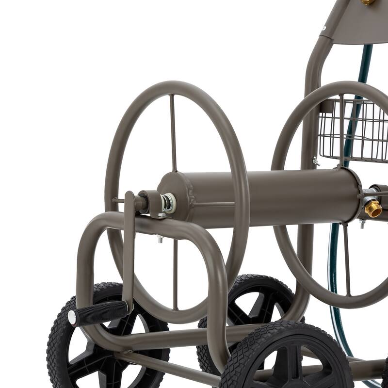 Glitzhome 36"H Steel Garden 4-Wheel Reel Cart with Hose
