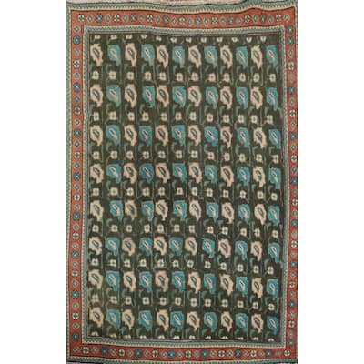 Hand Knotted Oriental 100% Wool Carpet Traditional Geometric Black Tabriz Area Rug - 4' 8'' X 3' 5''