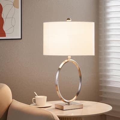 KAWOTI 24.75in Brushed Nickel Table Lamp Set with Linen Shade(set of 2) - W14" * H24.75"