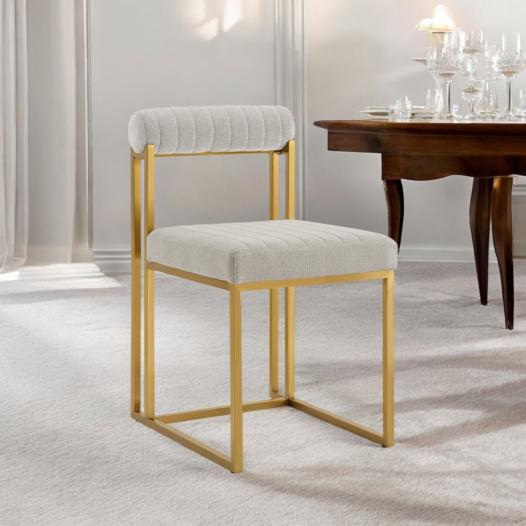 HomeRoots Set of Two Gray And Gold Upholstered Polyester Open Back Dining Side Chairs