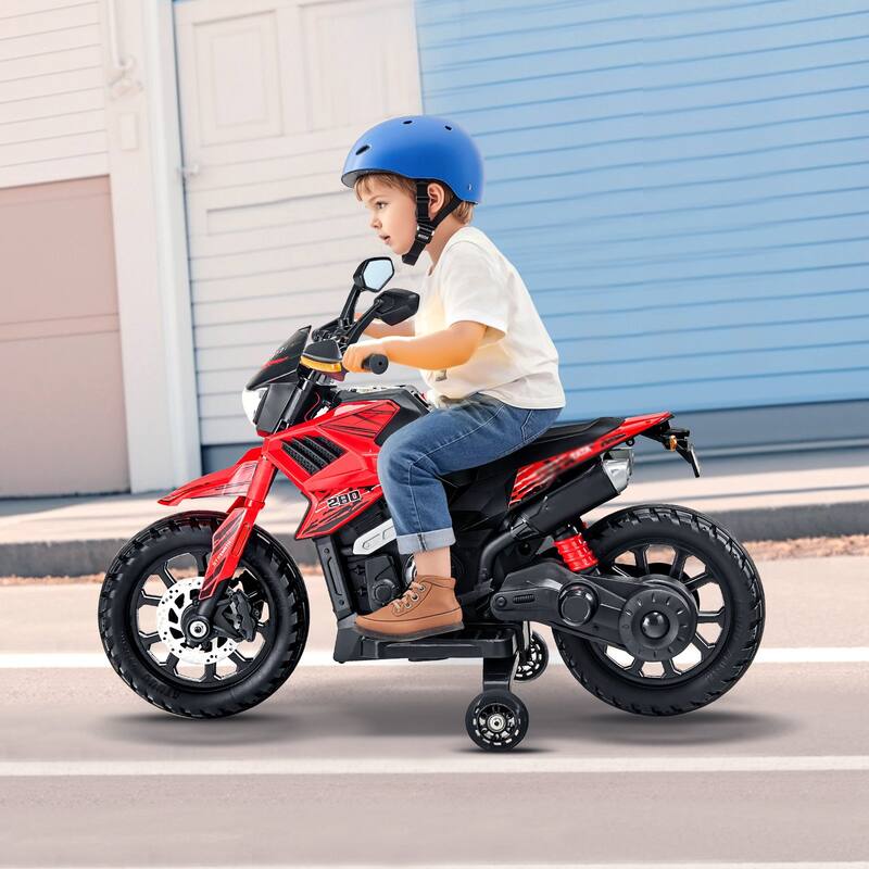 12V Kids Electric Motorcycle Ride-On Toy with Bluetooth Music and Flashing Lights for 3+ Years - 33.46 x 16.54 x 22.83 in