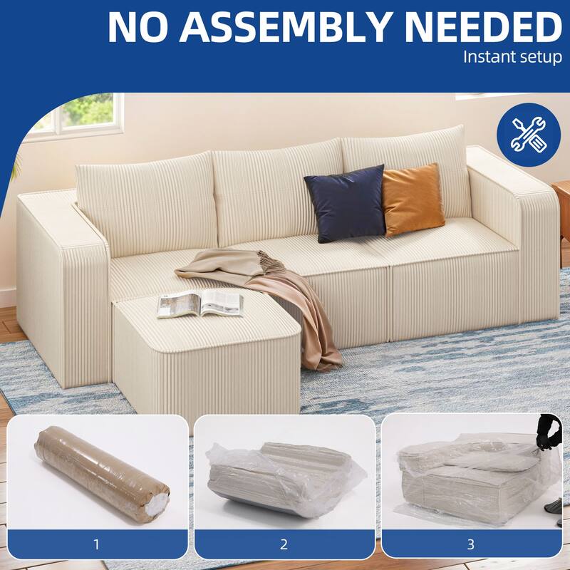 Moasis Multi-seat(3/4/5 seats) Corduroy Sectional Sofa Modular Couch Sofa Upholstered Convertible Modular Sofa
